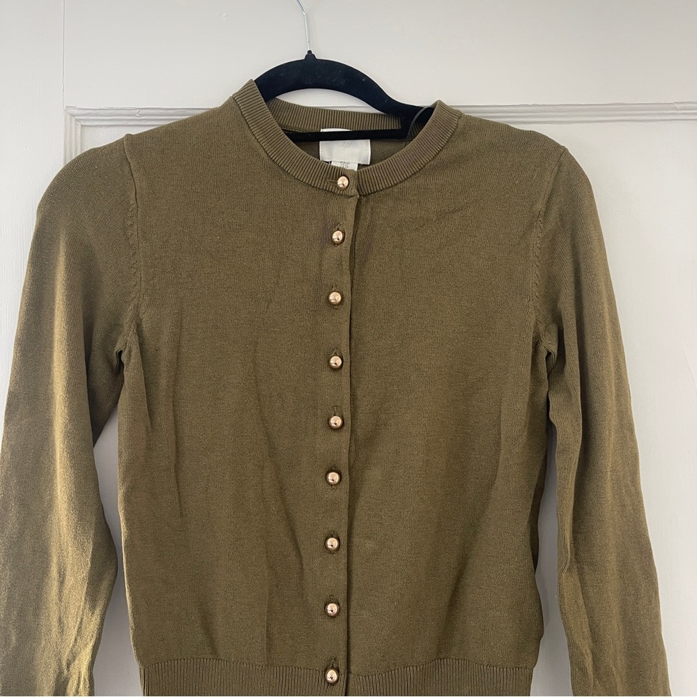 Olive Green Button-Up Cardigan - Picture 2 of 5